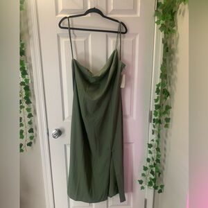 Bhldn light green, one shoulder mid-length dress. Great for day or evening wear.